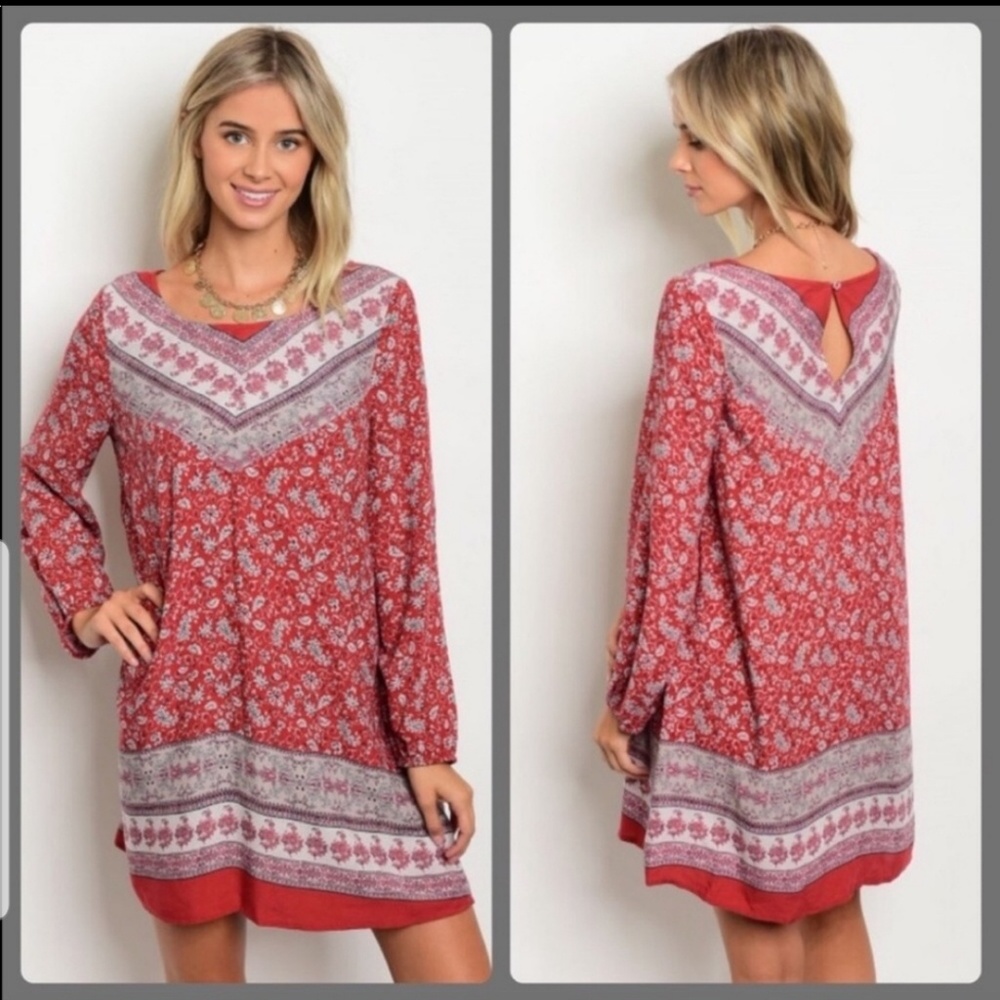🛍 Red & Grey Tunic Dress